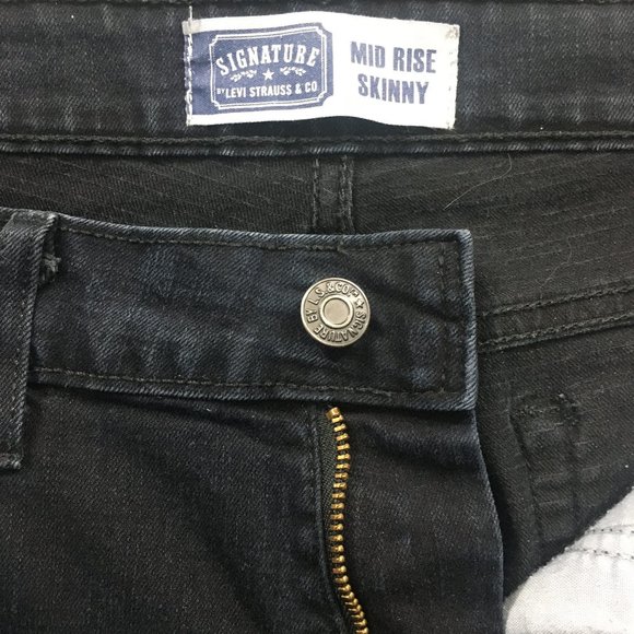 Levis Womens 10 Black Studded Embroidered Mid Rise Cotton Blend Skinny Jeans - Picture 7 of 11